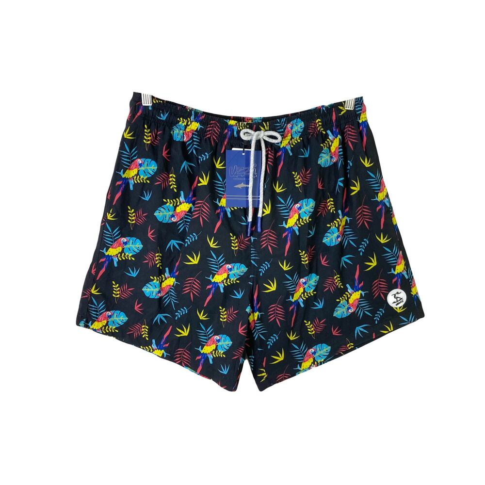 NWT UZZI Shorts Men XXL Multicolor Parrot-Bird Tropical Logo 3 Pocket Drawstring